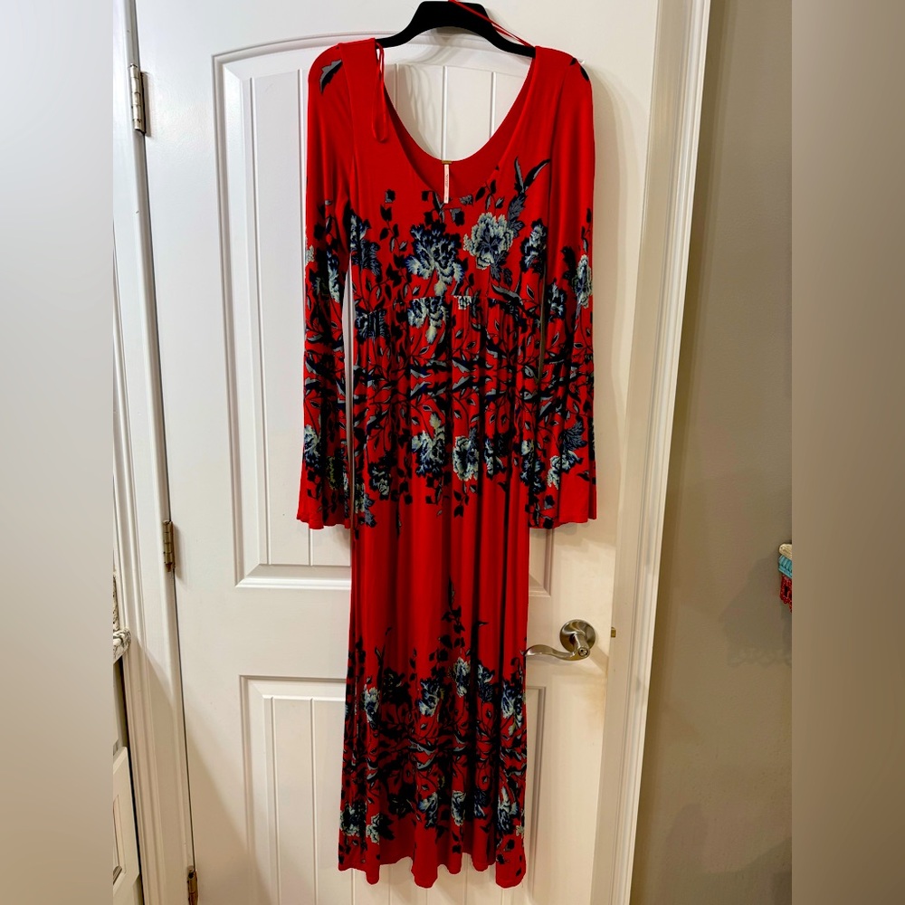 Free People boho Floral Long Sleeve Midi Dress